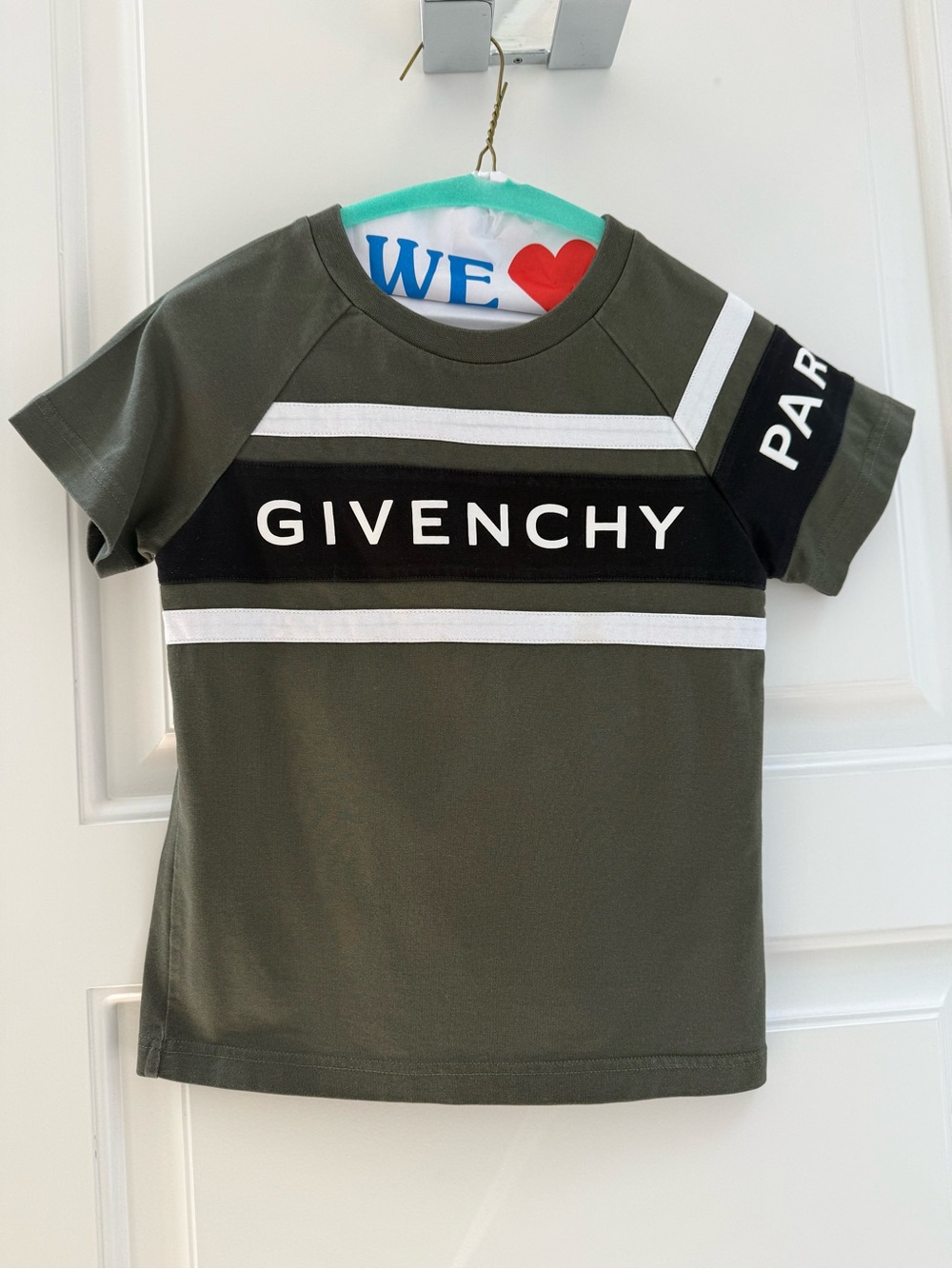 Boys Givenchy Olive Green Logo Stripe Kids Tee
